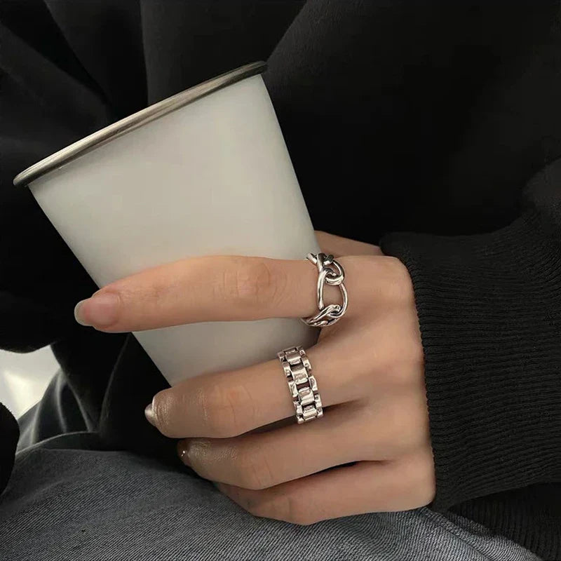 VENTFILLE 925 Sterling Silver Finger Rings New Fashion Creative Cross Hollow Chain Geometric Party Jewelry Gifts