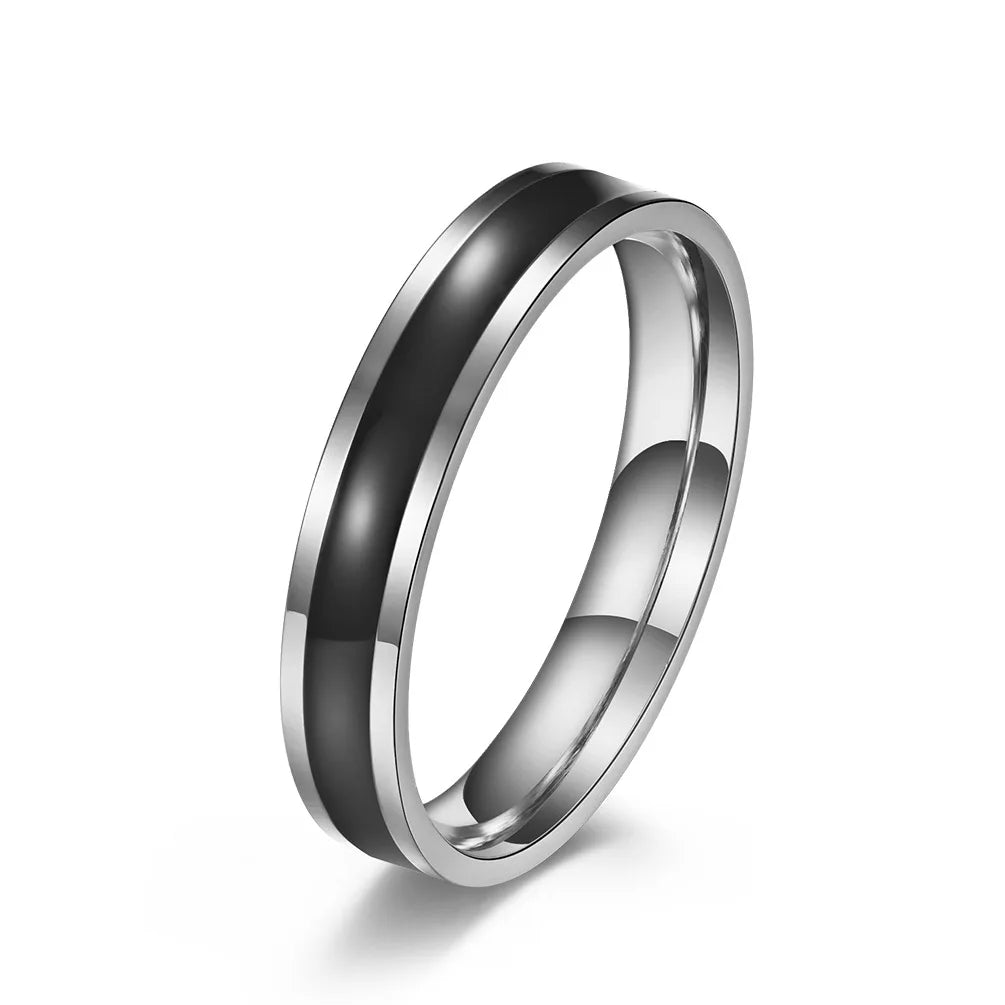 4mm Stainless Steel Black/White Enamel Wedding Band Ring for Women Girl Size 3-10