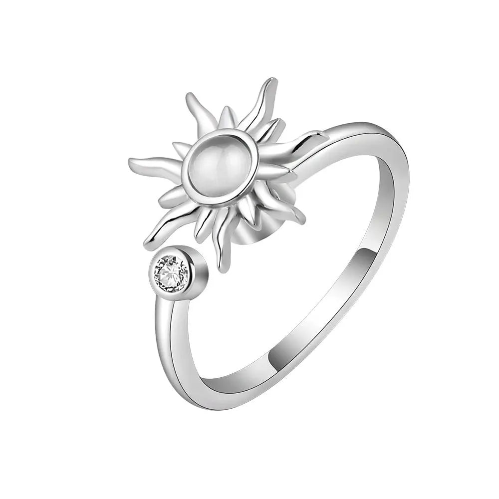 Anti Stress Anxiety Fidget Rings for Women Stainless Steel Sunflower Sun Star Spinner Ring Christmas Jewelry Gifts Dropshipping