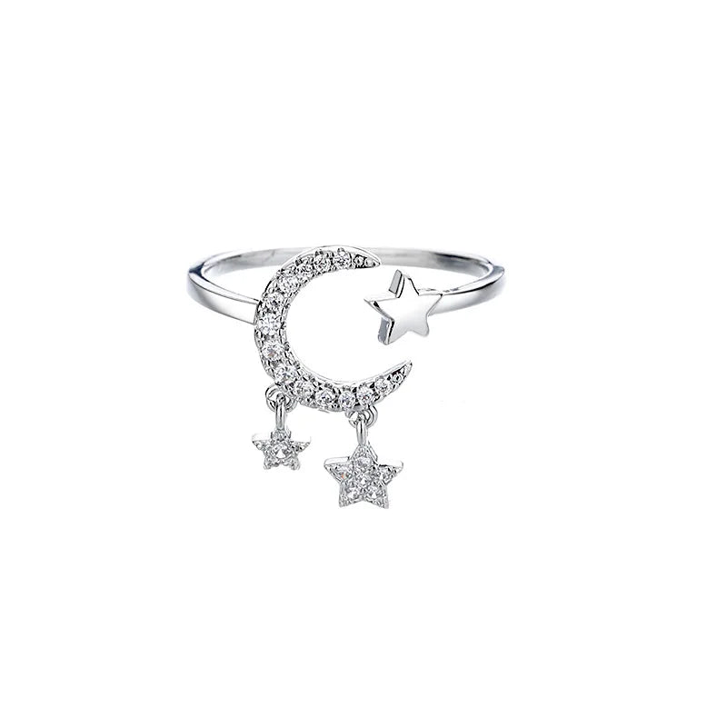 VENTFILLE 925 Silver Moon Tassel Opening Female Fashion Ins Ring