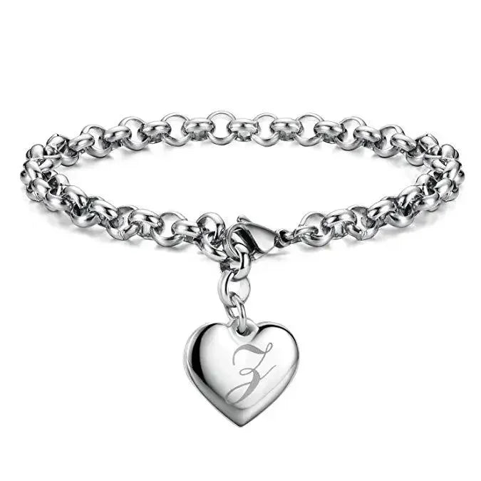 925 Sterling silver Fine 26 Letter women men chain Bracelet Charm Heart Cute wedding Personality Jewelry lady gift party 20cm