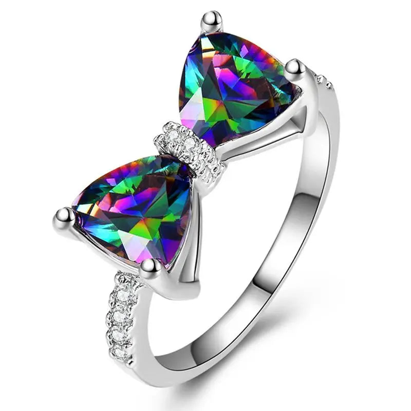 925 Sterling Silver Personality Multi-colored CZ Bow Rings for Women Bride Wedding Party Finger ring Nice Gift Fashion Jewelry