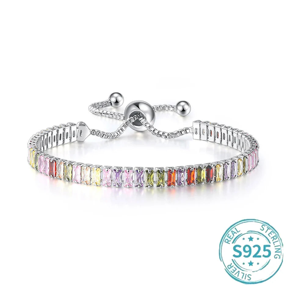 ALIZERO S925 Sterling Silver Bracelet Original Multicolor Zirconia Tennis Bracelets For Women Fashion Luxury Charm Jewelry