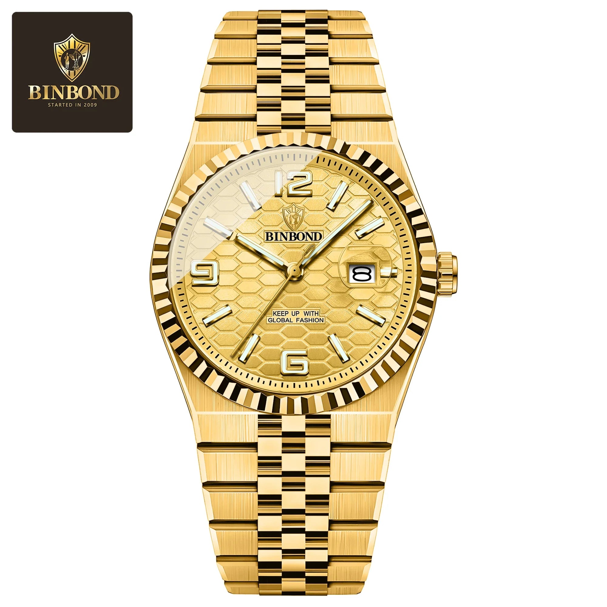 BINBOND High Quality Original Men Clock Waterproof Luminous Date Luxury Man Watch Stainless Steel Quartz Men's Watches Male