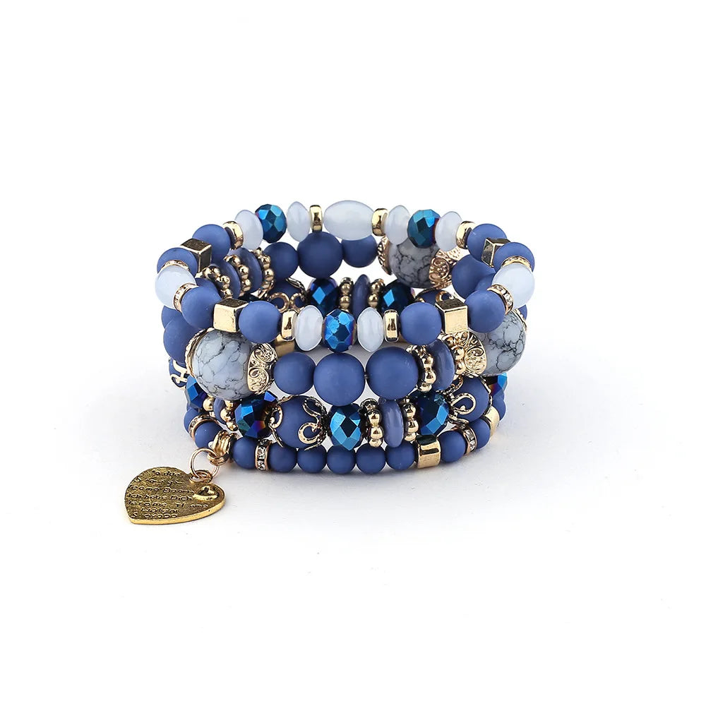 4Pcs/set Boho Ethnic Heart Beaded Bracelet Set For Women Handmade Crystal Beads Chain Bangle Female Bohemia Jewelry Gift