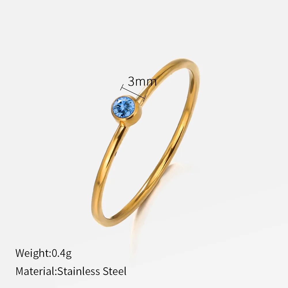 316 Stainless Steel Birthstone Ring Gold Color Simple Fashion Style For Women Festival Party Gift Jewelry Dropshipping