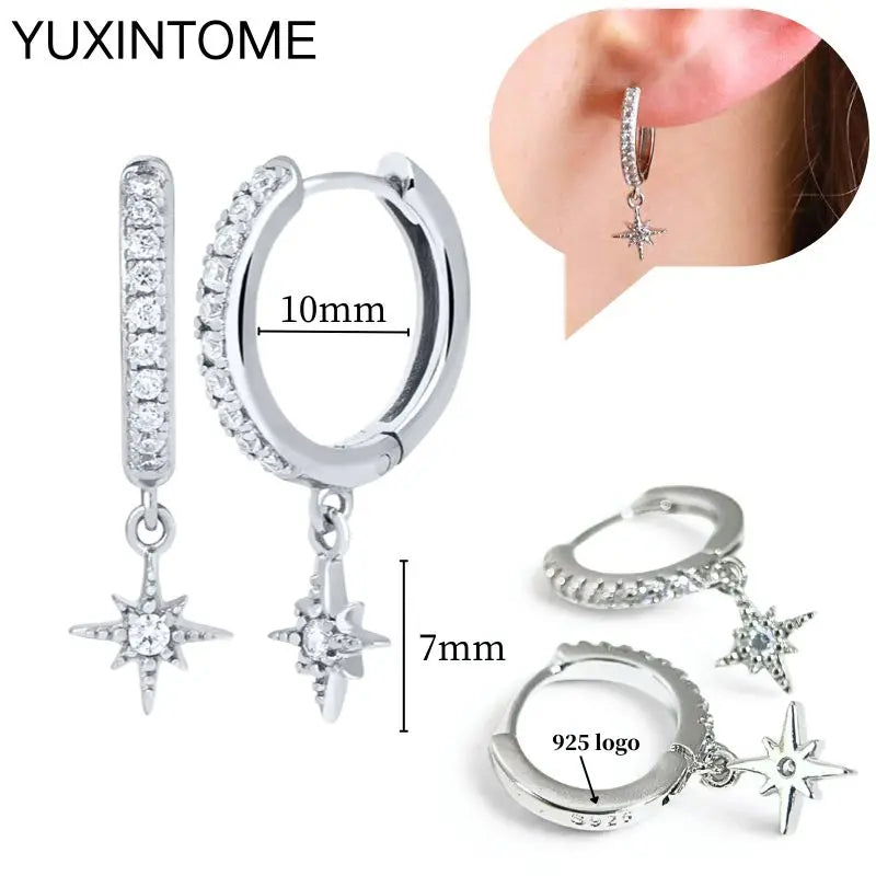 925 Sterling Silver Ear Needle Fashion Hoop Earrings White Crystal Luxury Women's Silver Earrings Wedding Women's Jewelry Gift