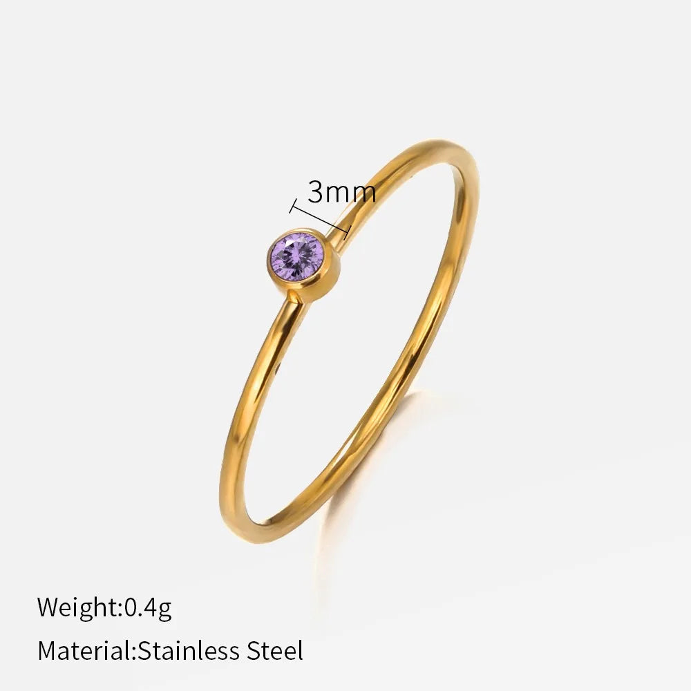 316 Stainless Steel Birthstone Ring Gold Color Simple Fashion Style For Women Festival Party Gift Jewelry Dropshipping