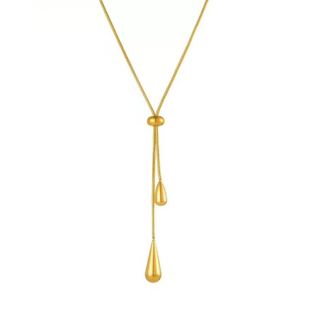 DOTIFI  Stainless Steel Pull Adjustable Water Drop Shape Tassel Charm Necklace Fashion Personality High-Grade Jewelry Gifts