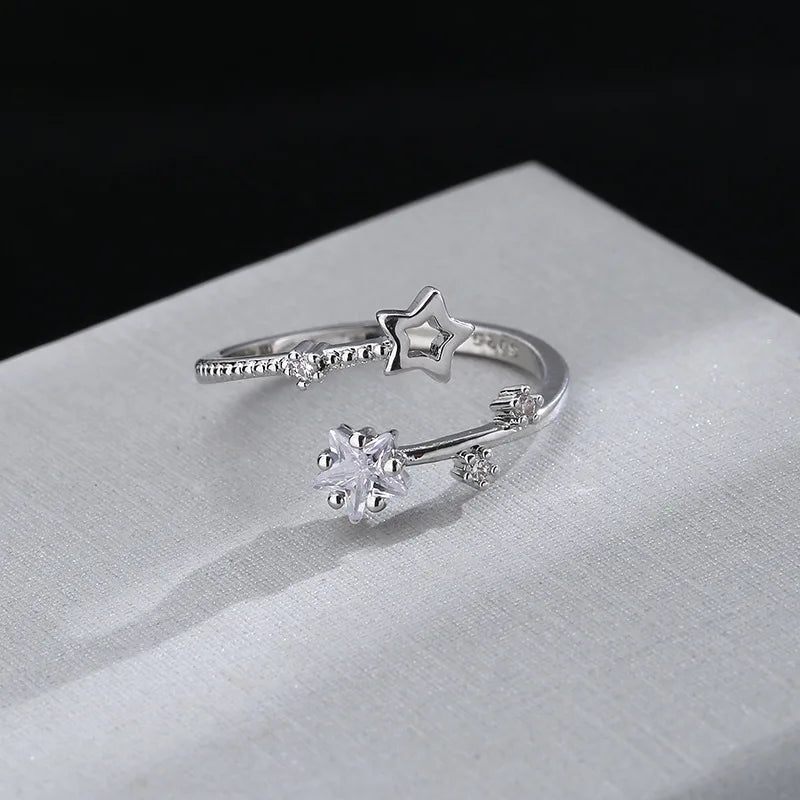 925 Sterling Silver Star Crytal Ring for Women Girl Personality Simple Adjustable Exquisite Jewelry Dropshippipng Gift