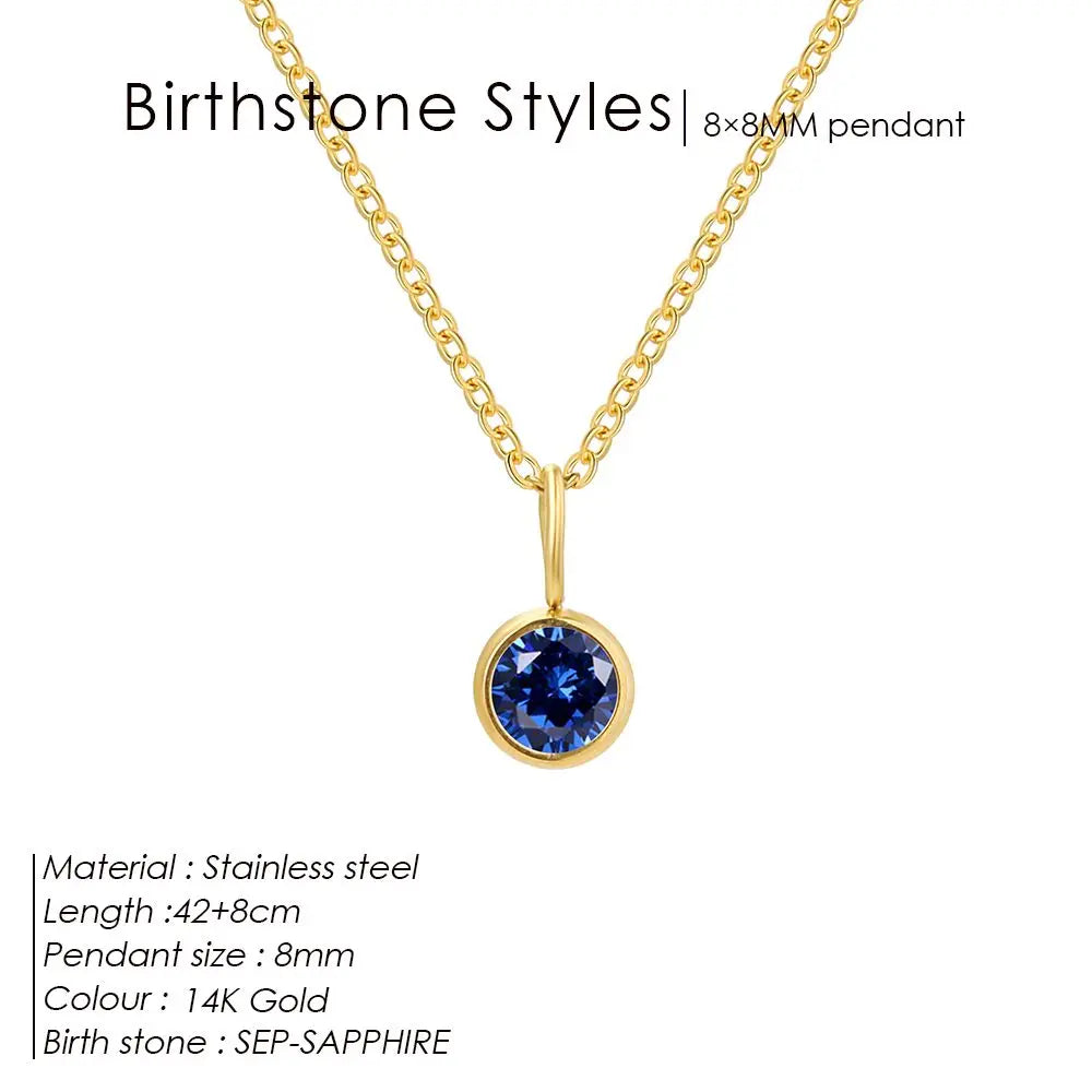 Birthstone Necklace for Woman Stainless Steel 12 Constellation DIY Colourful Zirconia Pendat Birthday Gift Jewelry Wholesale
