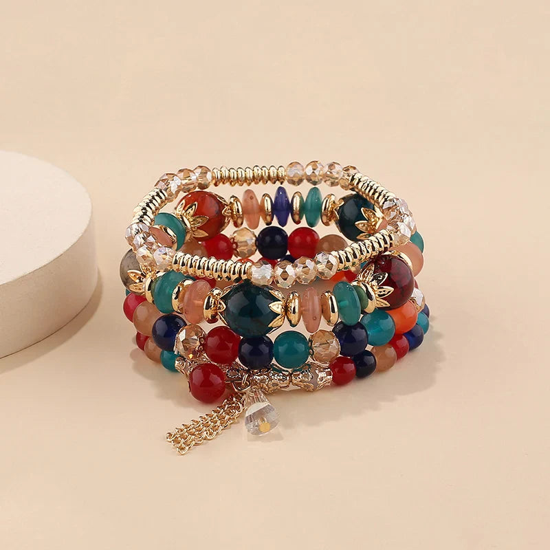 4Pcs New Tassel Charm Beads Bracelet Set For Women Colorful   Glass Beaded Chain Bangle Female Bohemian Jewelry