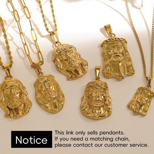 18K Gold Plated Stainless Steel Jesus Pendant - Classic Hip Hop Style, Ideal Men's Gift for Daily Wear