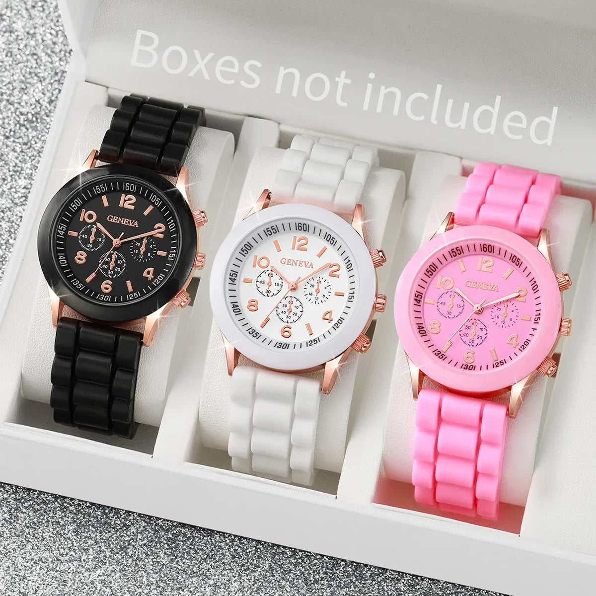 3/6PCS Women's Watches Casual Silicone Band Analog Quartz Watch Heart Pearls Jewelry Set(Without Box)