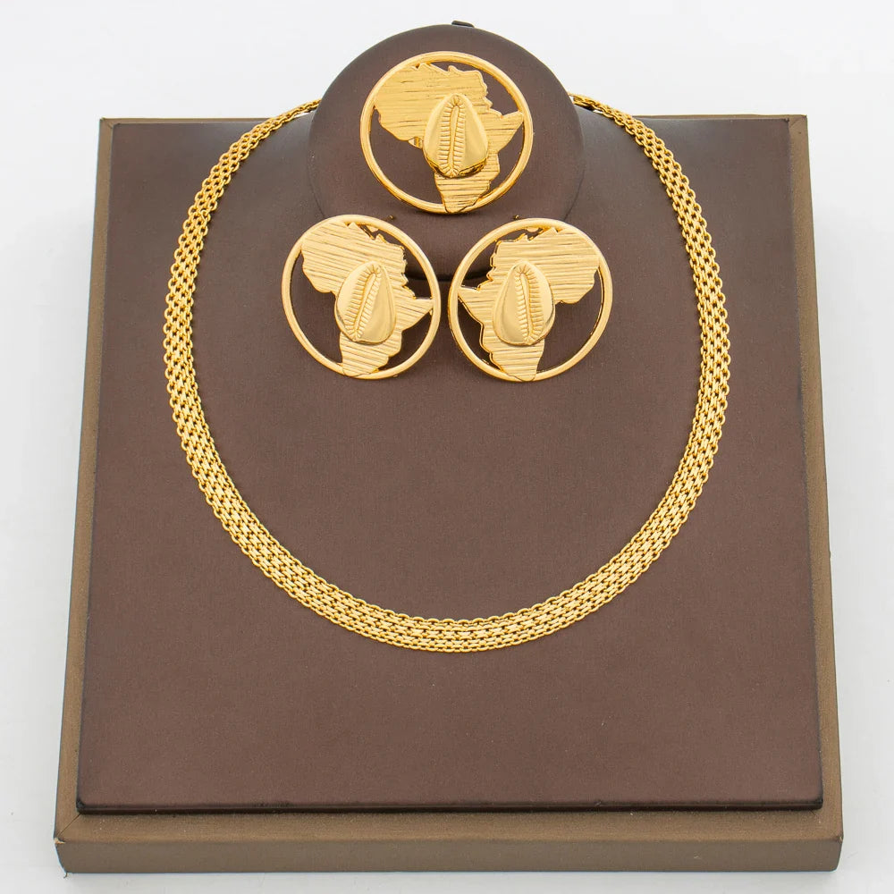 Brazilian 18k Gold Plated Jewelry Set for Women Irregular Design Clip Earrings and Adjustable Ring Jewelry Set Accessories Gifts