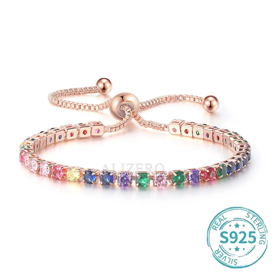 ALIZERO S925 Sterling Silver Bracelet Original Multicolor Zirconia Tennis Bracelets For Women Fashion Luxury Charm Jewelry