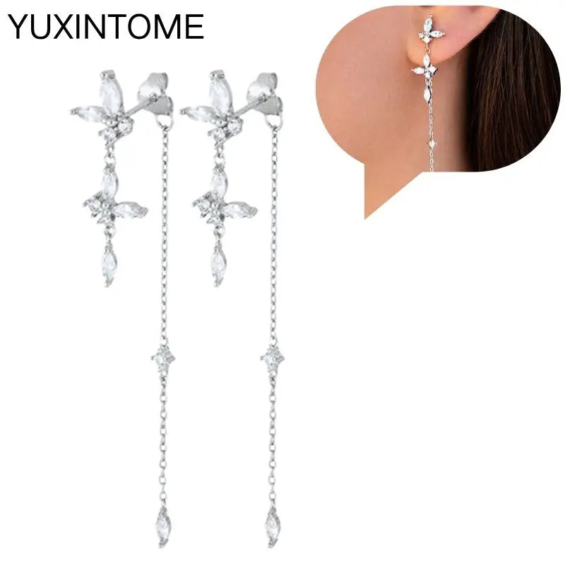 925 Sterling Silver Ear Needle Fashion Hoop Earrings White Crystal Luxury Women's Silver Earrings Wedding Women's Jewelry Gift