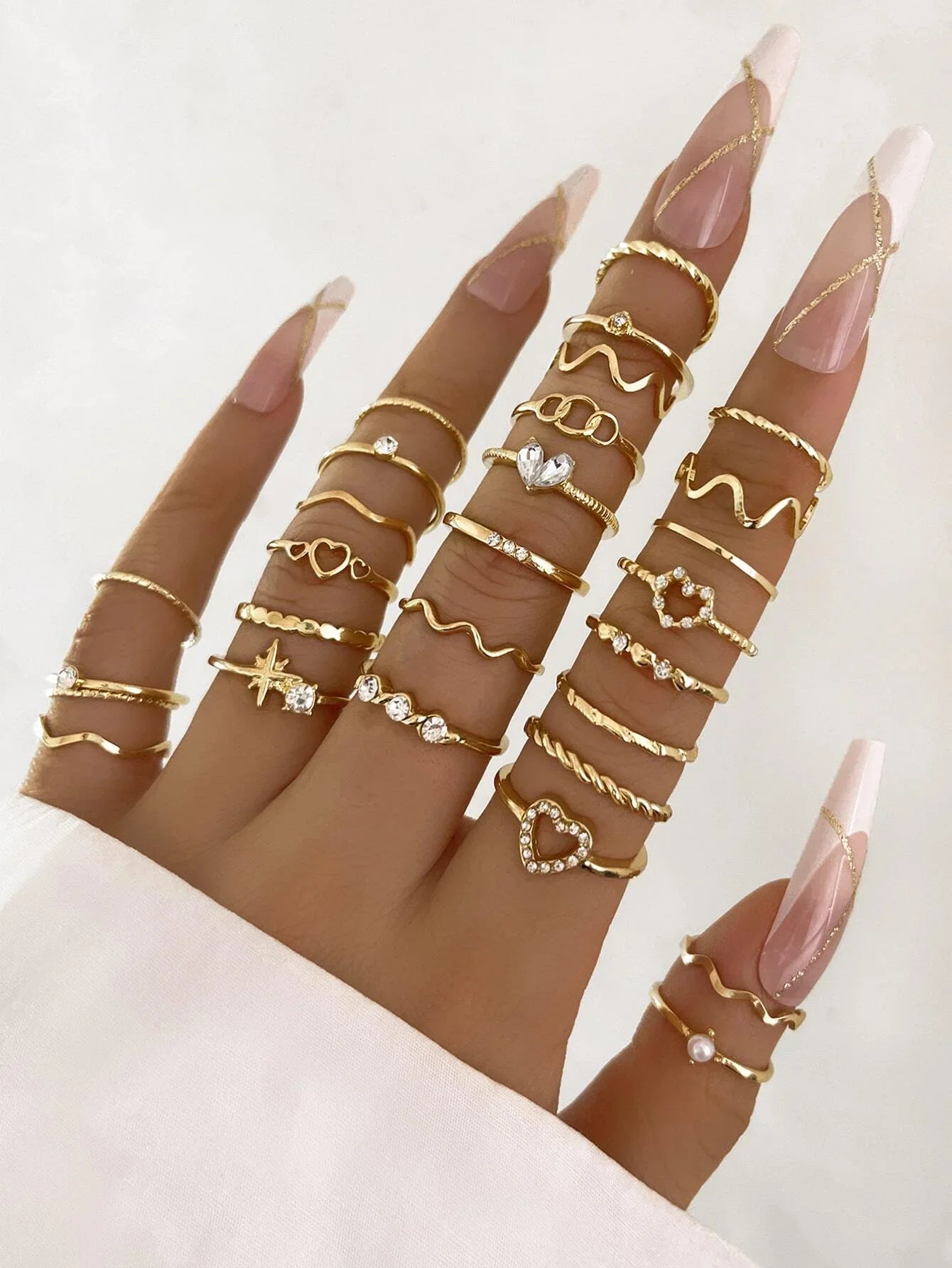 28pcs Fashion Ring Set for Women Heart Shaped Design Geometric Bohemian Element Accent Ring Daily Wear Dating Party Jewelry 2025