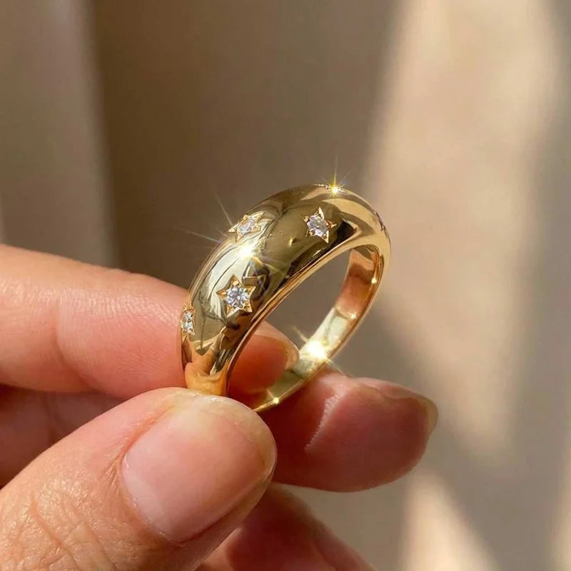 925 Sterling Silve Star Chunky Ring For Women Vintage Trendy Gold Color Zirconia Finger Stacking Rings Punk Accessories Jewelry