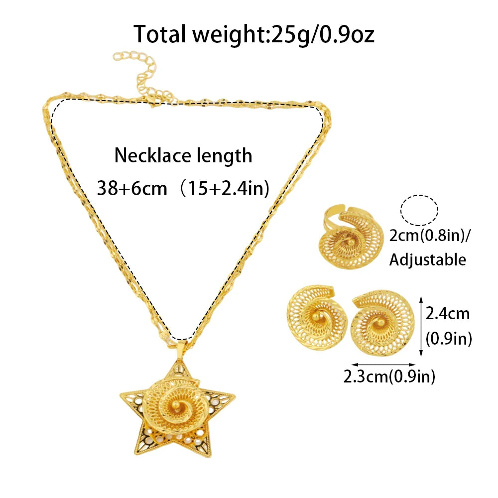African Gold Color Women Necklace and Earrings Trend Dubai Flower Hollow Out Jewelry Set Gift For Party Wedding Daily Accessorie