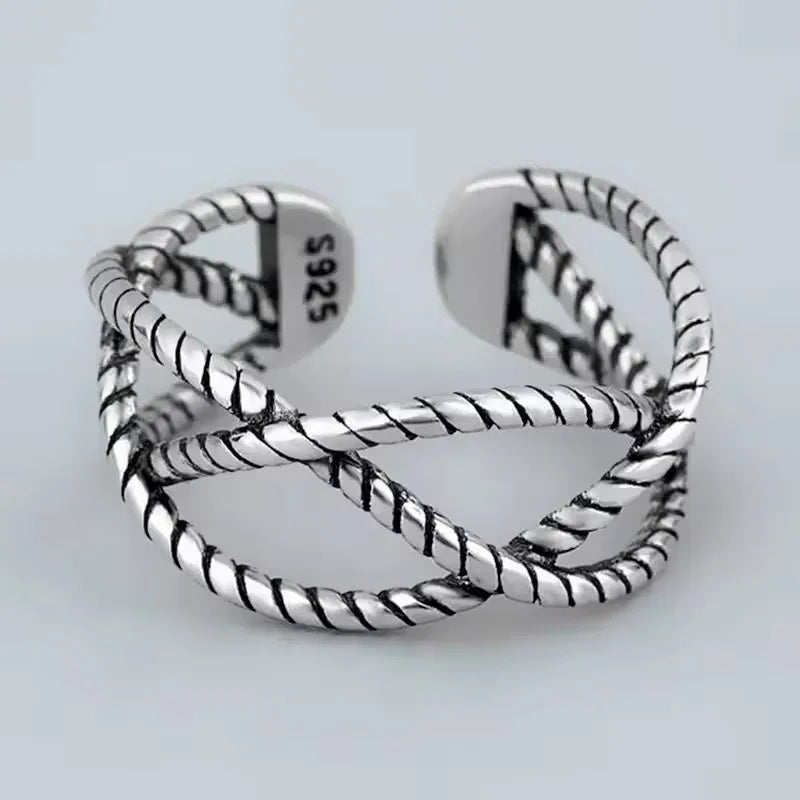 925 Sterling Silver Chain Knot Ring For Women Wrap Wide Band Rock Geometry Punk Jewelry Gift Wholesale Dropshipping