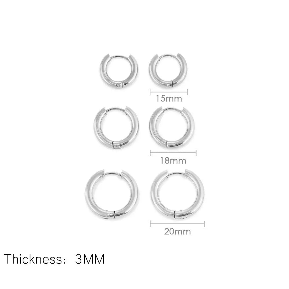 3Pairs Stainless Steel Solid Round Rings Huggies Earrings Set for Women Men Stackable 14K Gold Plated Tiny Ear Cartilage Hoops