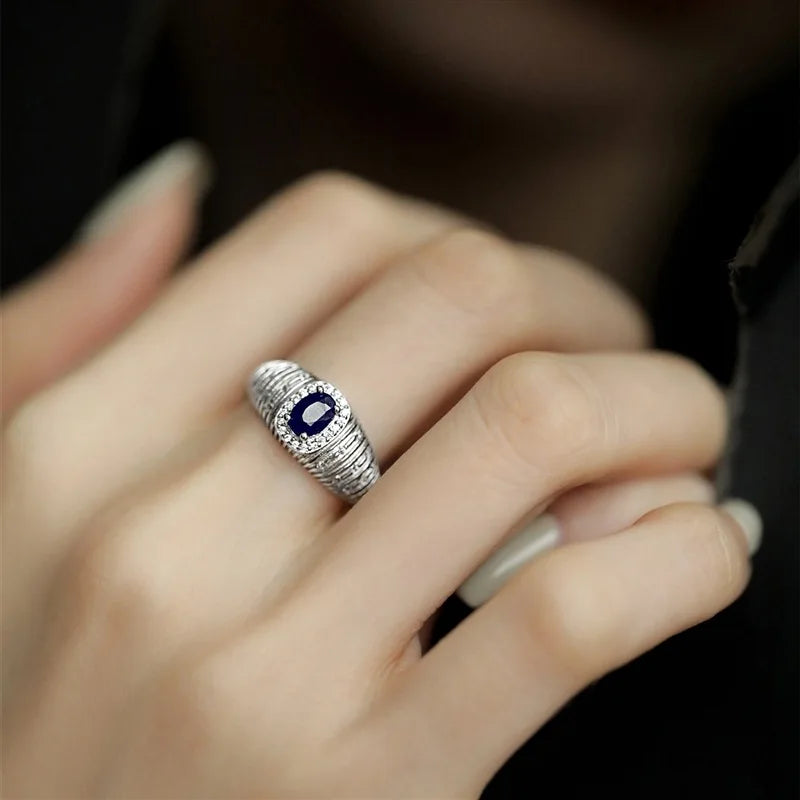 925 Sterling Silver plated Ring for Women Girl Gift Blace Stone Crystal Glaze Retro Punk Open Jewelry Dropship Wholesale