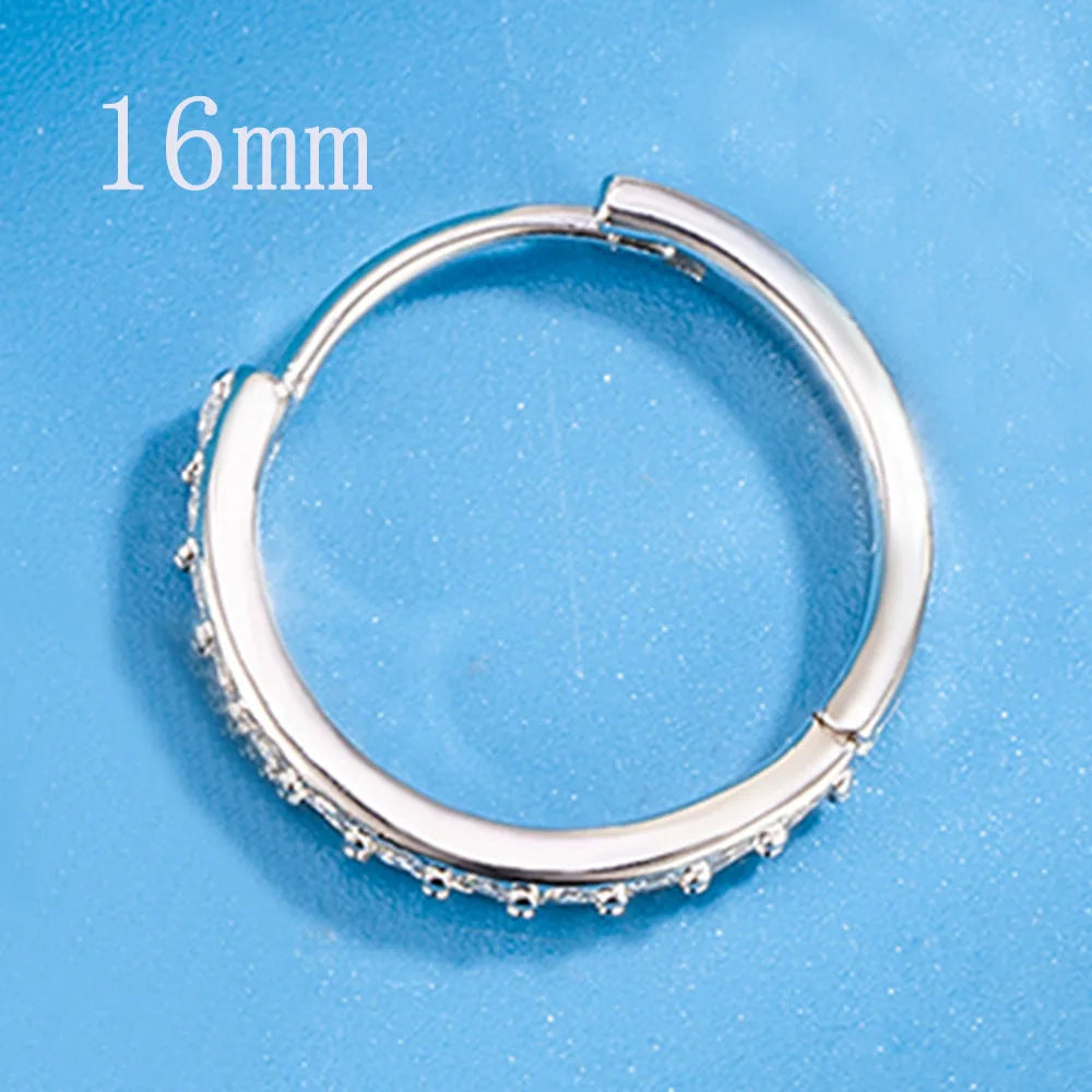 925 Sterling Silver 8/12/16/20MM Zircon Hoop Earrings For Women Wedding Engagement Luxury Jewelry Accessories Money 925