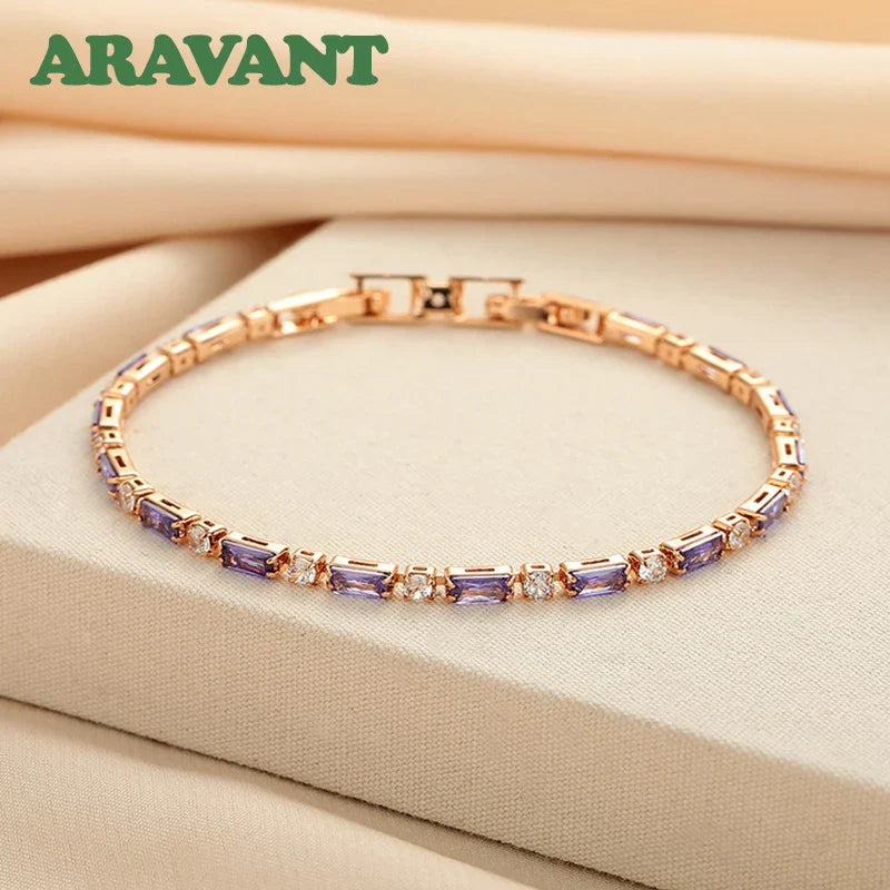 Aravant 925 Silver 18K Gold Amethyst Bracelet Chain For Women Fashion Jewelry