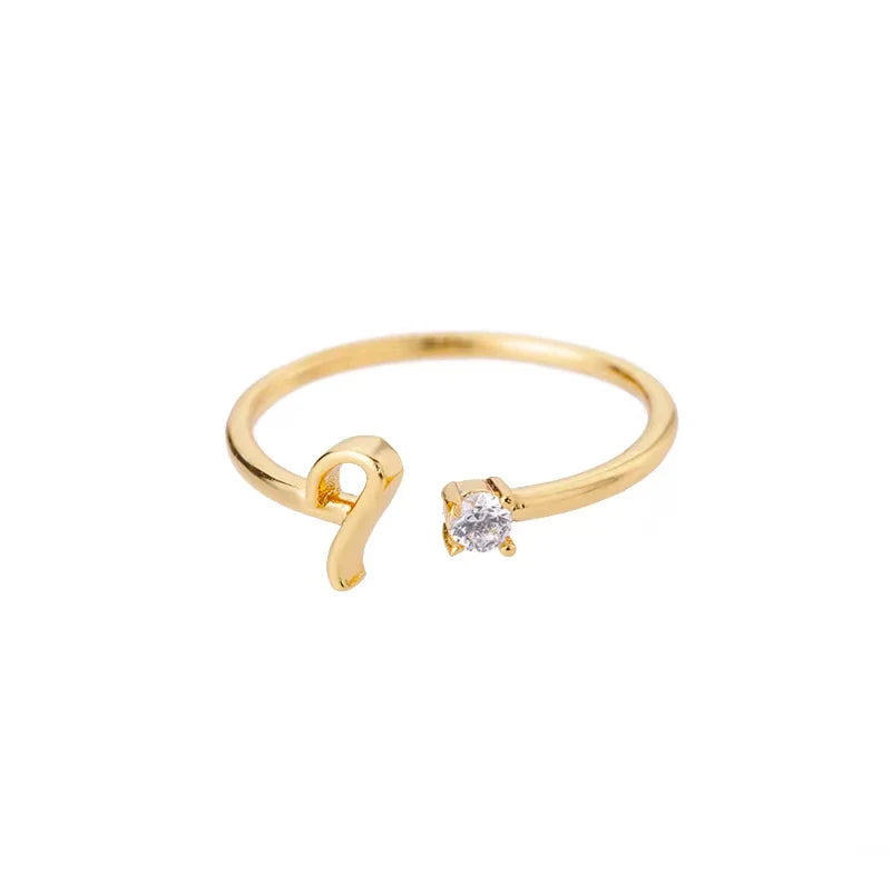 A-Z Initial Letter Open Rings for Women Stainless Steel Gold Color Zircon Adjustable Ring Trendy Couple Wedding Jewelry Gift
