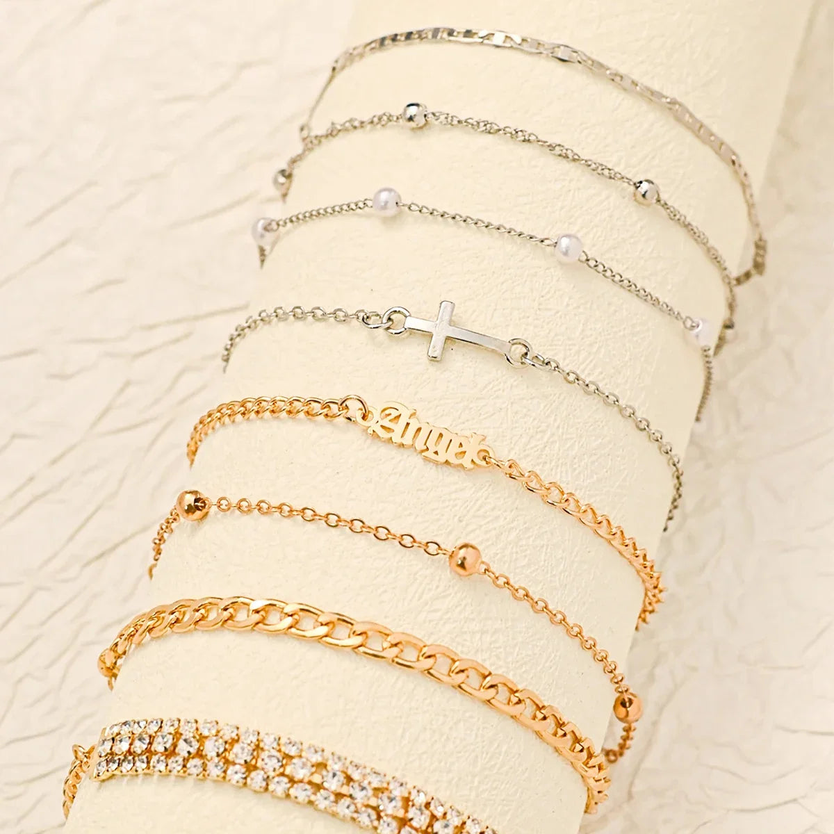 8pcs Fashion Women Stainless Steel Bracelet Stackable for Women, Thin Herribone Chain Bracelet Waterproof Gold Plated Jewelry