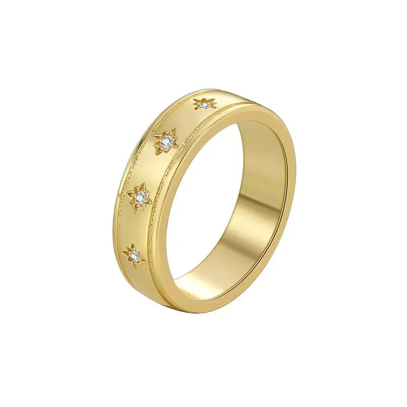 925 Sterling Silve Star Chunky Ring For Women Vintage Trendy Gold Color Zirconia Finger Rings Punk Accessories Jewelry Gift