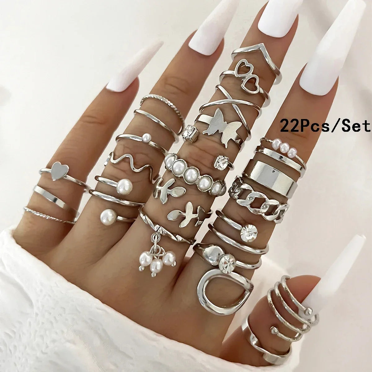 28Pcs Fashion Geometric Knuckle Rings Set For Women Crystal Heart Gold Silver Color Rings Girls  Party Jewelry Accessories