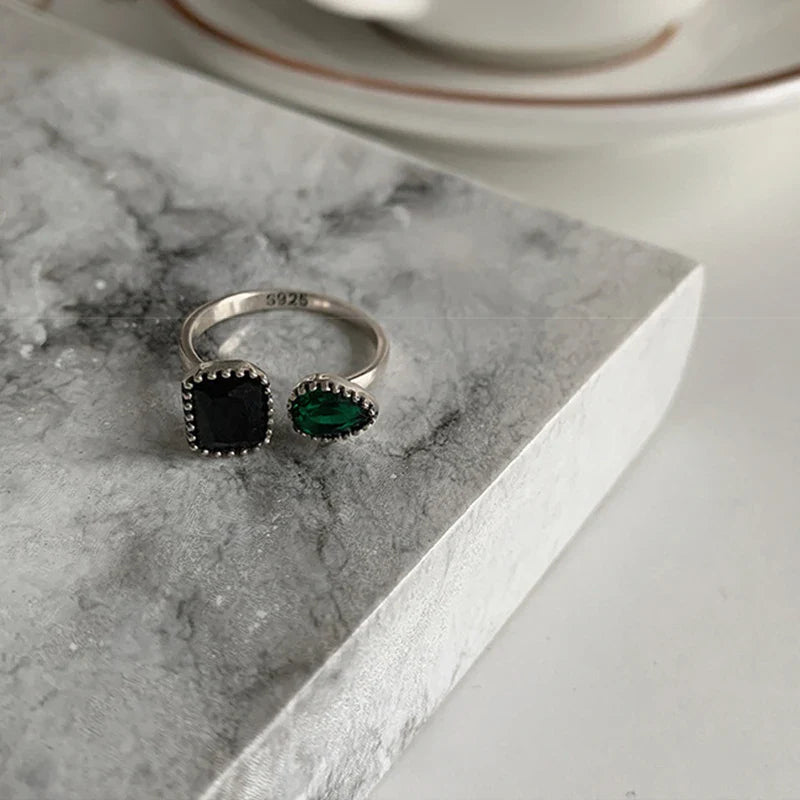 925 Sterling Silver plated Ring for Women Girl Gift Blace Stone Crystal Glaze Retro Punk Open Jewelry Dropship Wholesale