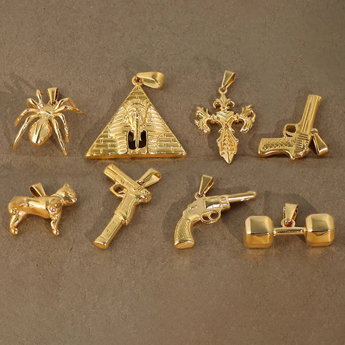 18k Gold Plated 316l Stainless Steel Vintage Pyramid Pharaoh Pistol Barbell Pendant Charm - Unisex Trendy Jewelry