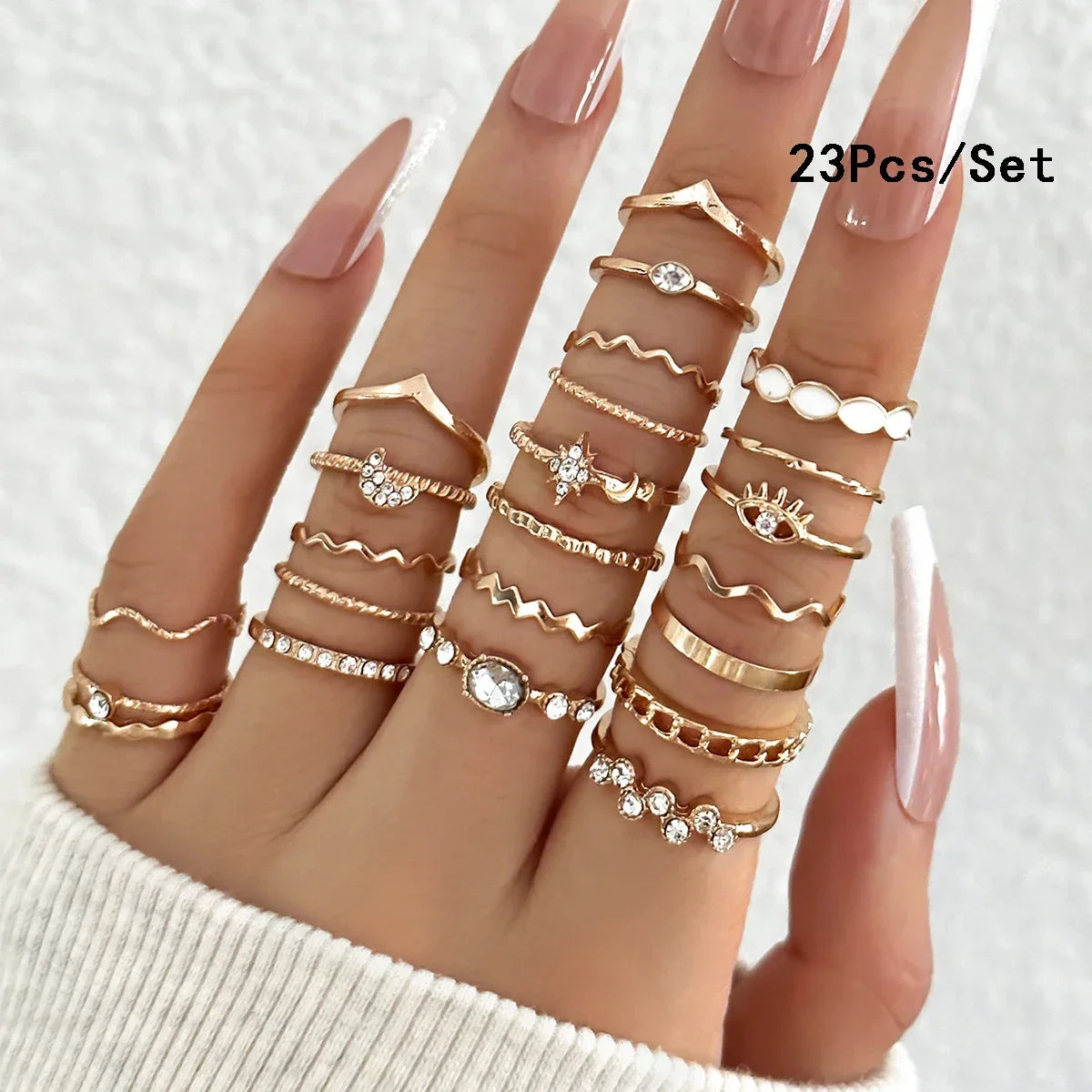 28Pcs Fashion Geometric Knuckle Rings Set For Women Crystal Heart Gold Silver Color Rings Girls  Party Jewelry Accessories