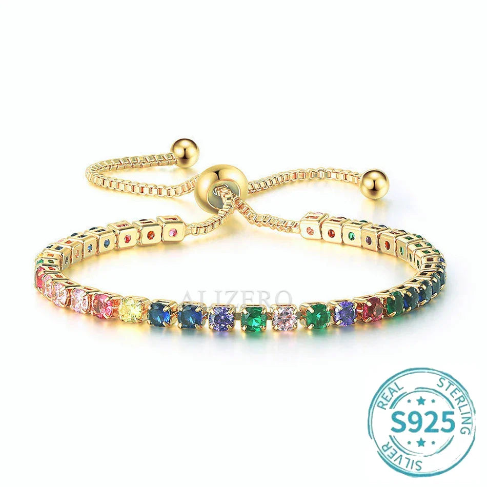 ALIZERO S925 Sterling Silver Bracelet Original Multicolor Zirconia Tennis Bracelets For Women Fashion Luxury Charm Jewelry