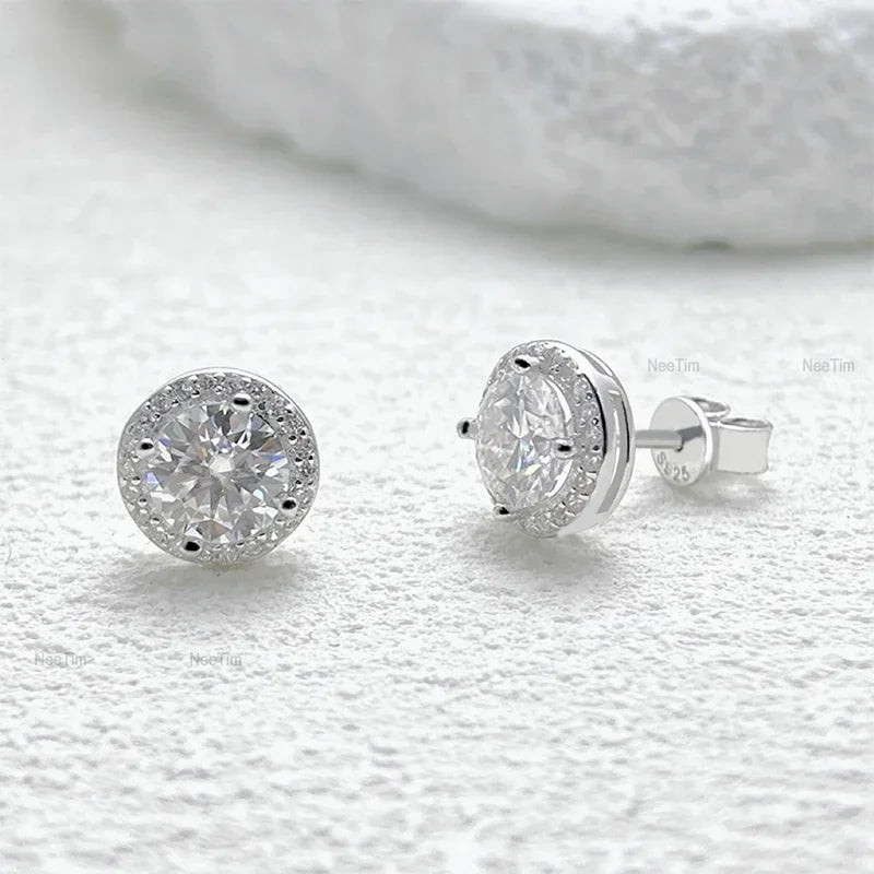 NeeTim 0.5-2CT Moissanite Stud Earrings for Women Sparkling Lab Diamond Sterling Silver S925 Wedding Party Jewelry Certified