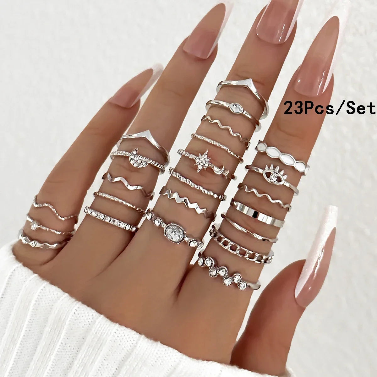 28Pcs Fashion Geometric Knuckle Rings Set For Women Crystal Heart Gold Silver Color Rings Girls  Party Jewelry Accessories