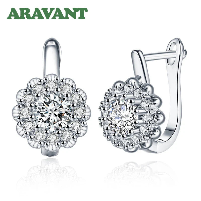 Aravant 925 Silver 18K Gold Cubic Zirconia Flower Gold Drop Earrings For Women Wedding Fashion Jewelry