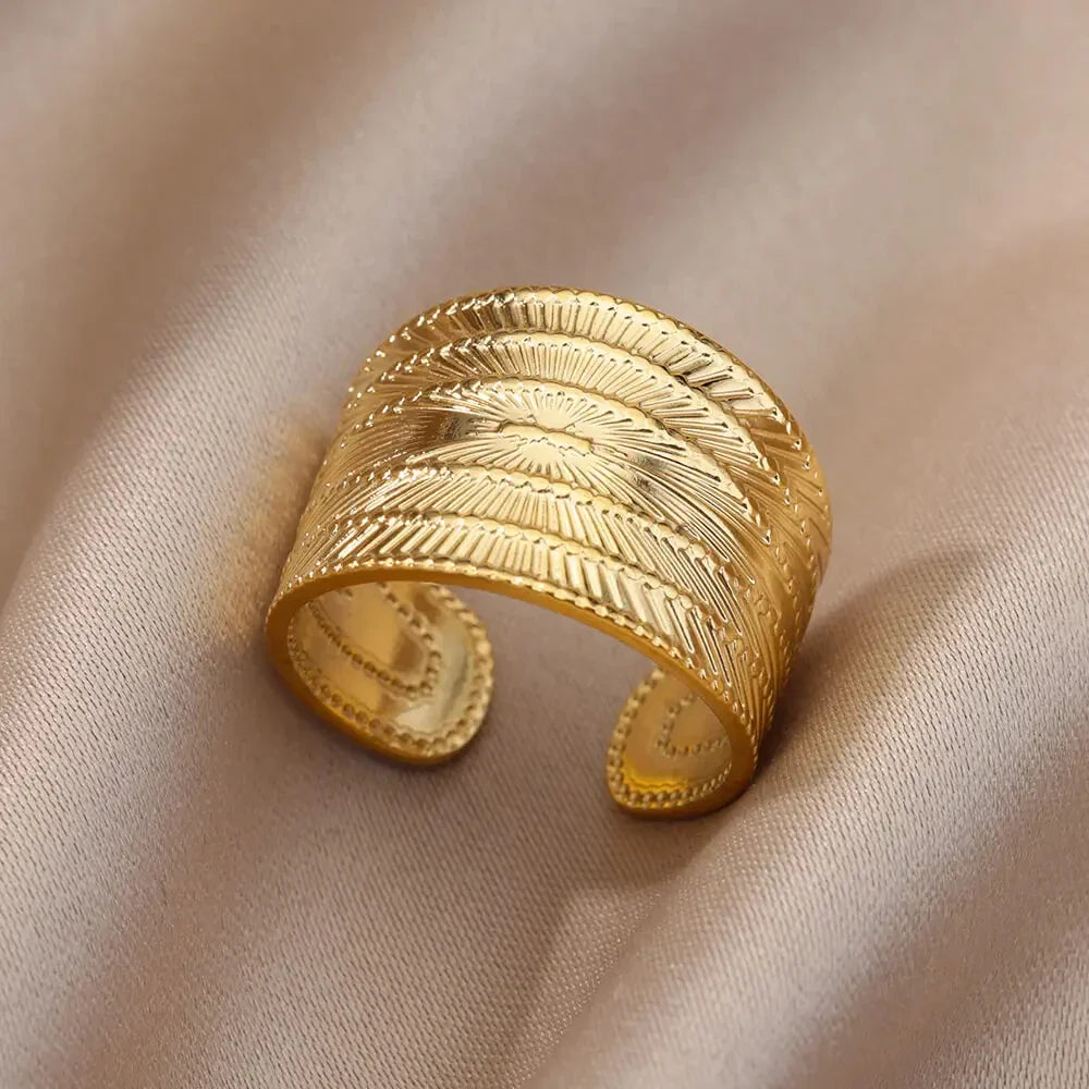 316L Stainless Steel Rings for Women Gold Color Multilayer Geometric Open Ring Vintage Waterproof Wedding Aesthetic Jewelry Gift