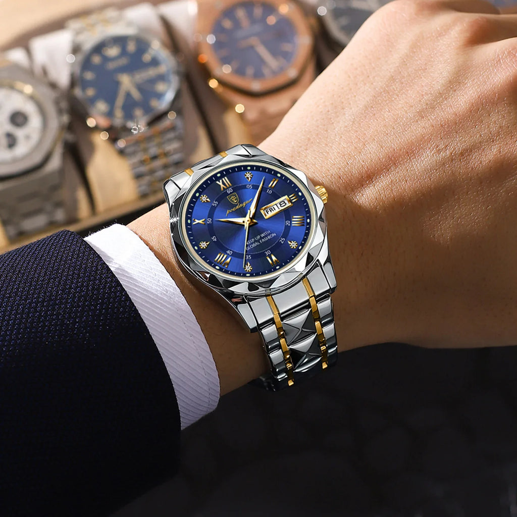 POEDAGAR Business Luxury Men's Watches Waterproof Stainless Steel Luminous Man Wristwatch Date Week Sport Men Quartz Watch Reloj