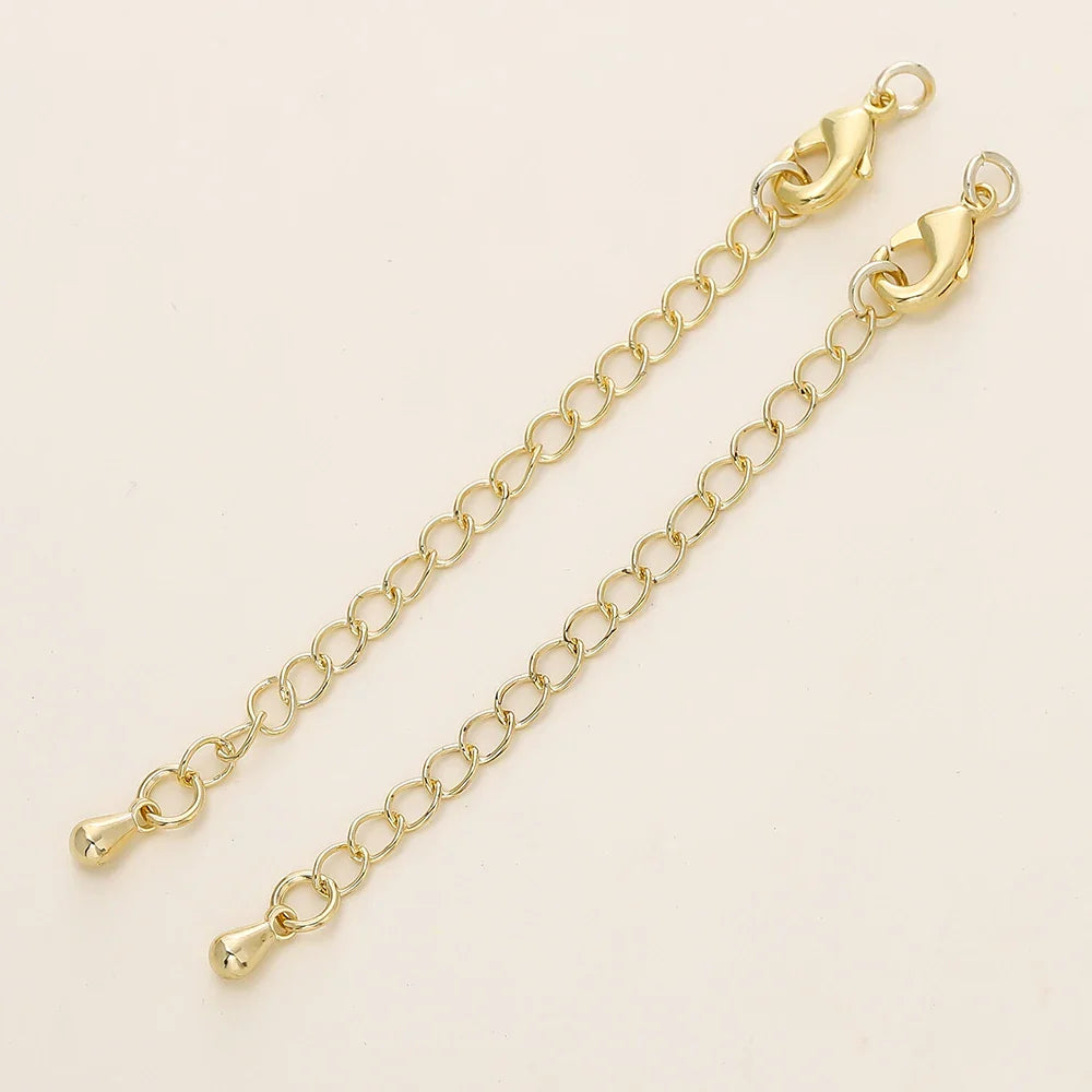 5/10pcs/Pack 14/18K Gold Color Plated Brass Various Extension Chain With Lobster Clasps for DIY Necklace Jewelry Making Findings