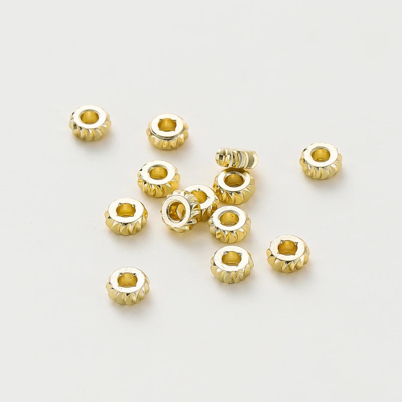 50pcs/lot 14K 18K Gold Color Fancy Wheel Metal Round Beads Necklace Bracelet Loose Spacer Beads For Jewelry Making Findings