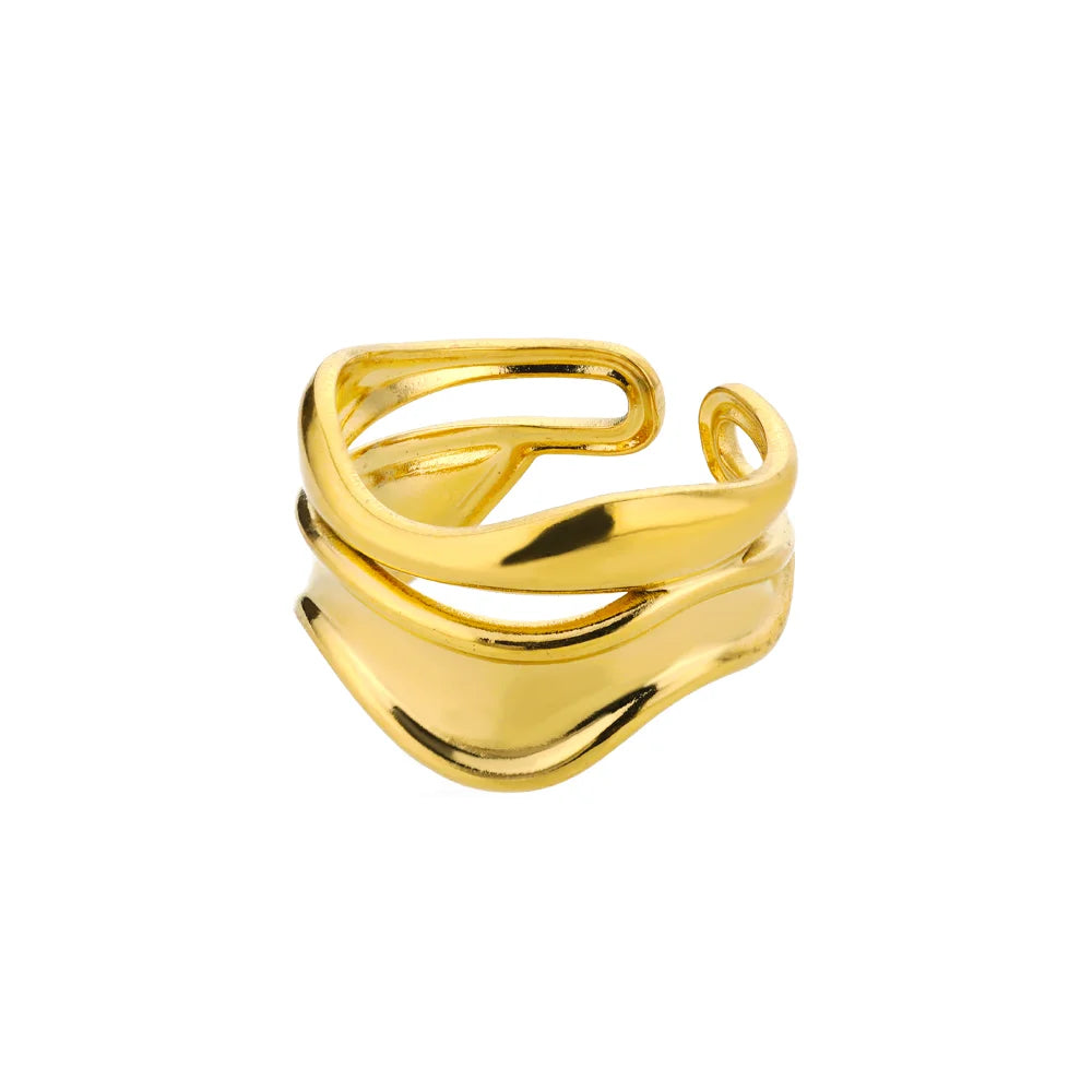 316L Stainless Steel Rings for Women Gold Color Multilayer Geometric Open Ring Vintage Waterproof Wedding Aesthetic Jewelry Gift
