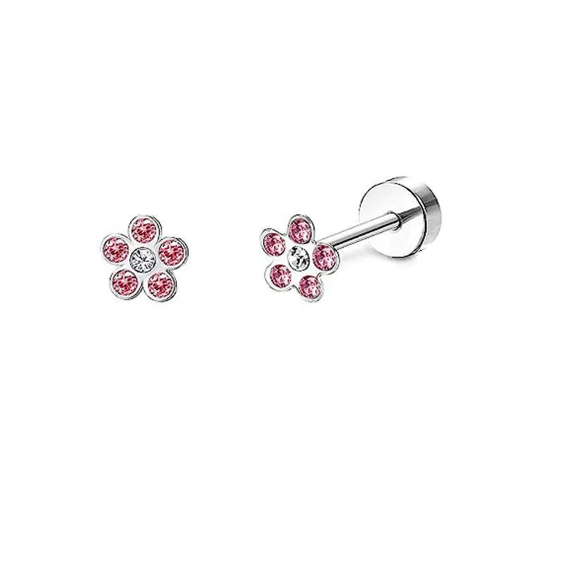 2PCS/Set Stainless Steel Heart Moon Earbone Stud Screw Ball Stud Earrings for Women Fashion Ear Tragus Cartilage Body Piercing