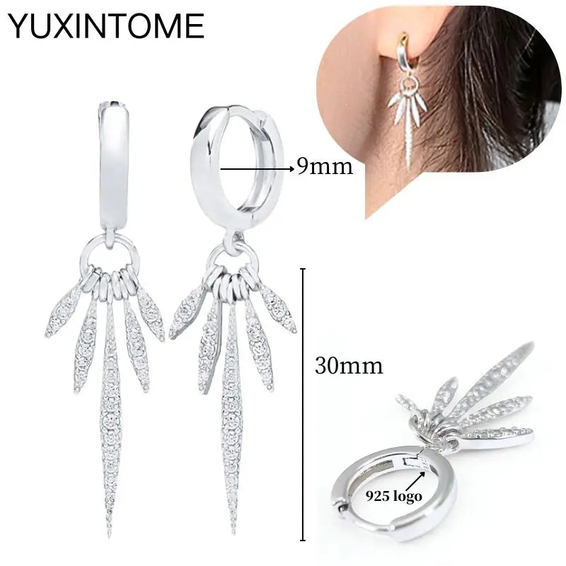 925 Sterling Silver Ear Needle Fashion Hoop Earrings White Crystal Luxury Women's Silver Earrings Wedding Women's Jewelry Gift