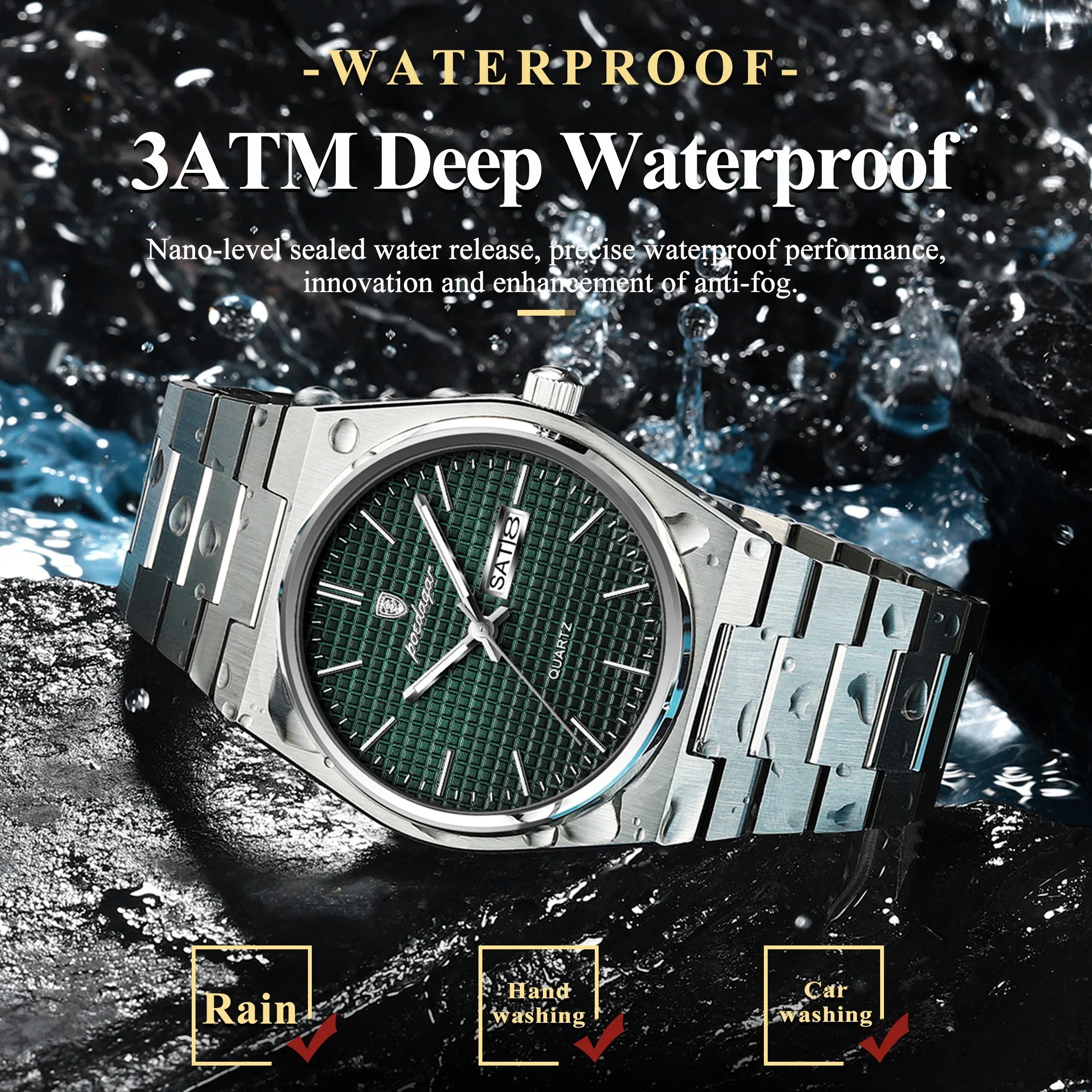 POEDAGAR Luxury Original Man Watch Waterproof Stainless Steel Luminous Men's Wristwatch Date Week Quartz Fashion Watches For Men
