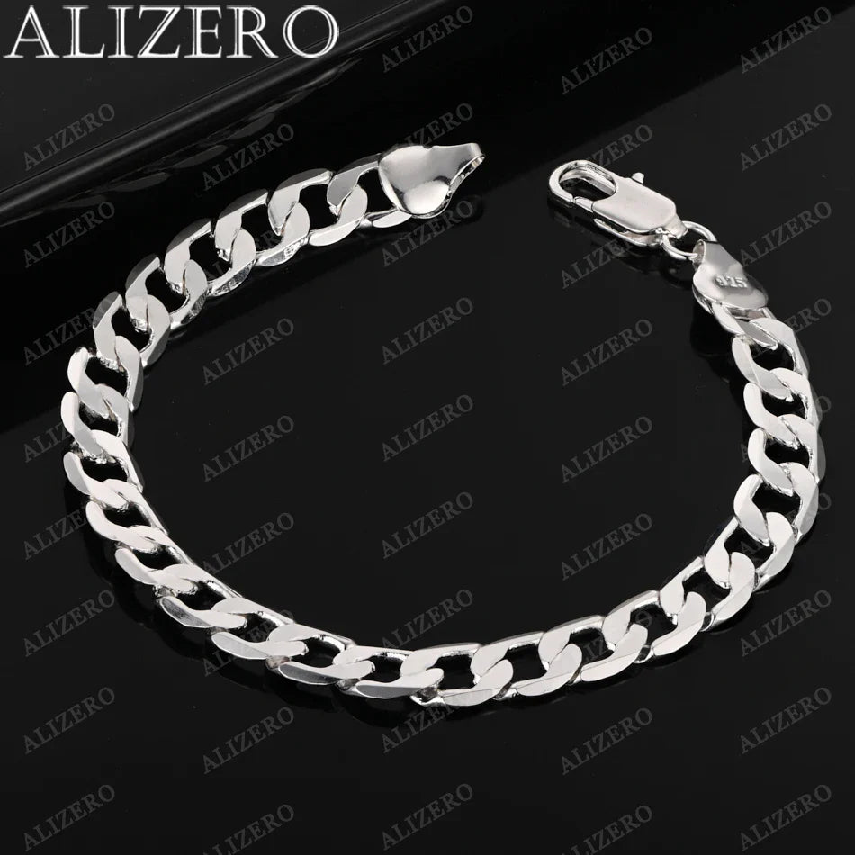ALIZERO 925 Sterling Silver Bracelet 4/6/8/10/12mm Side Chain Bracelets For Men Women Fashion Fine Jewelry Wholesale