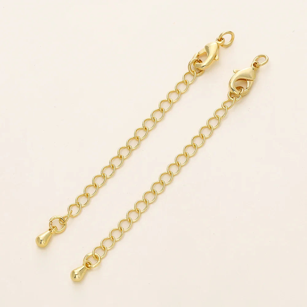5/10pcs/Pack 14/18K Gold Color Plated Brass Various Extension Chain With Lobster Clasps for DIY Necklace Jewelry Making Findings